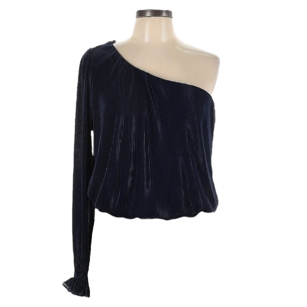 Lush Nordstrom One Shoulder Top Size XL Navy Blue Plisse Ribbed Knit Blouse NWOT